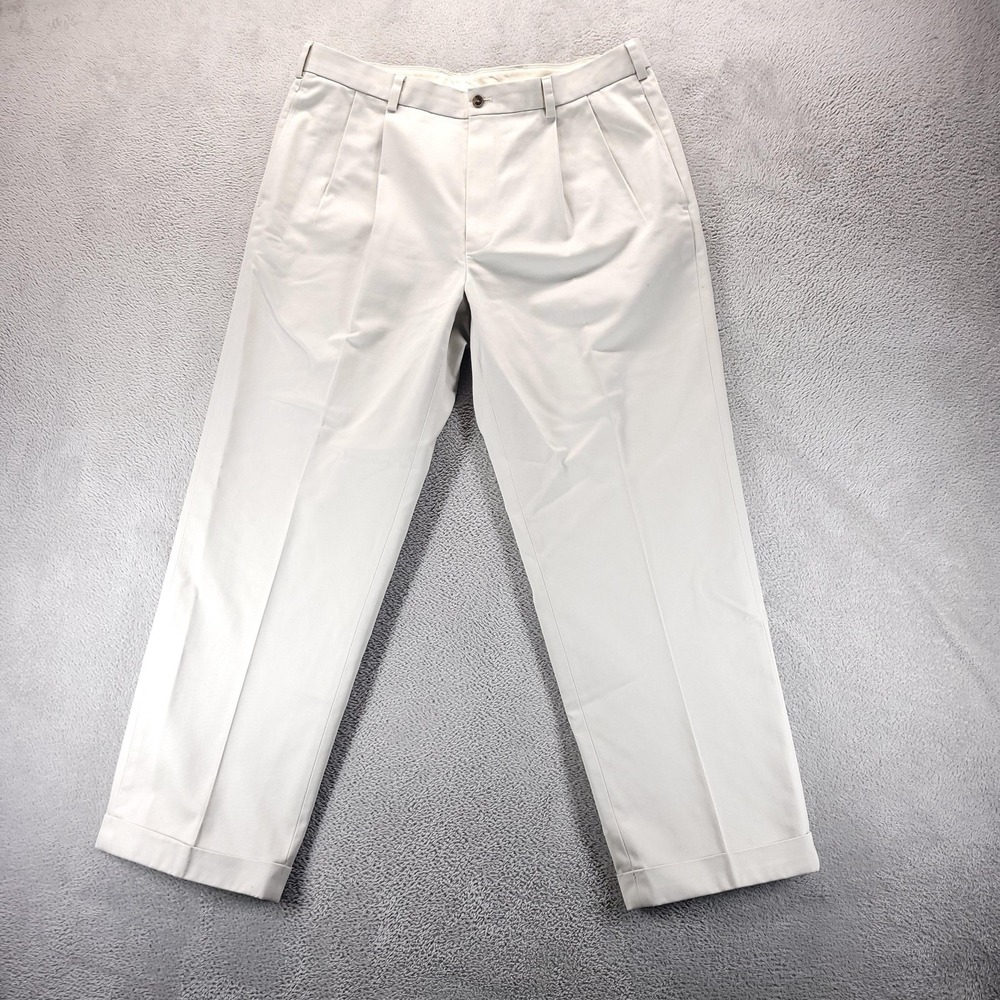 Brooks Brothers Pants Mens 37x30 Beige Advantage Chino Elliot Pleated Cuffed